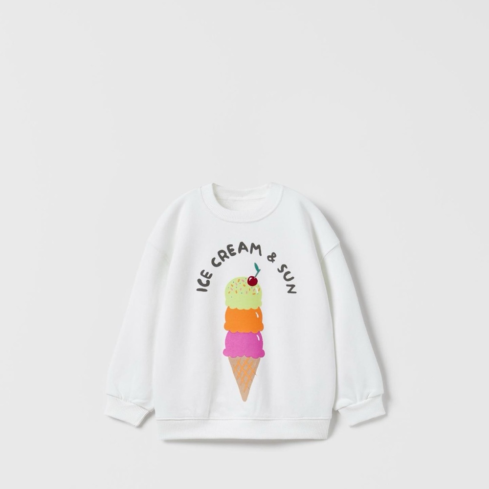 Zara Kids White Ice Cream Graphic Sweatshirt